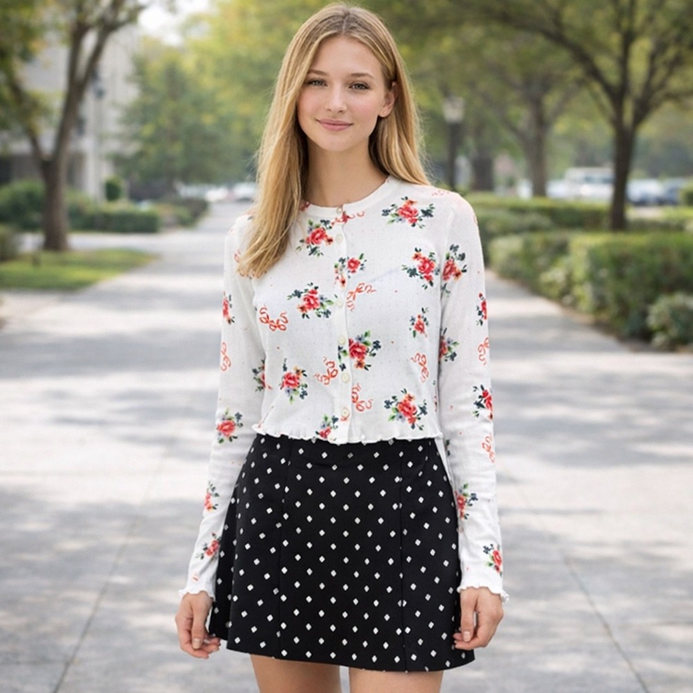 Lisa Says Gah Floral Bow Pointelle Cropped Cardigan Size L Coquette Clean‎ Girl